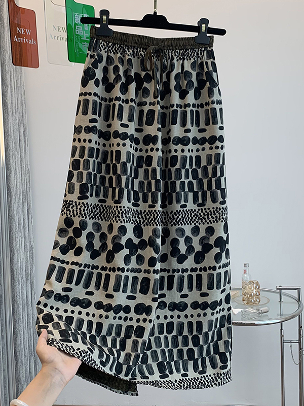 Midi Skirt Floral - Retro Floral Print Loose Lightweight Summer