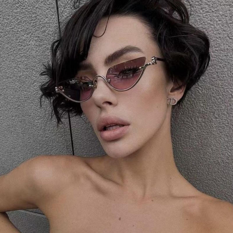Sunglasses Cat Eye - Fashionable Metal Half Frame Cat Eye