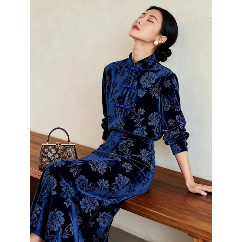 Women New Chinese Style Velvet - огляд і ціна Midi Skirt Floral