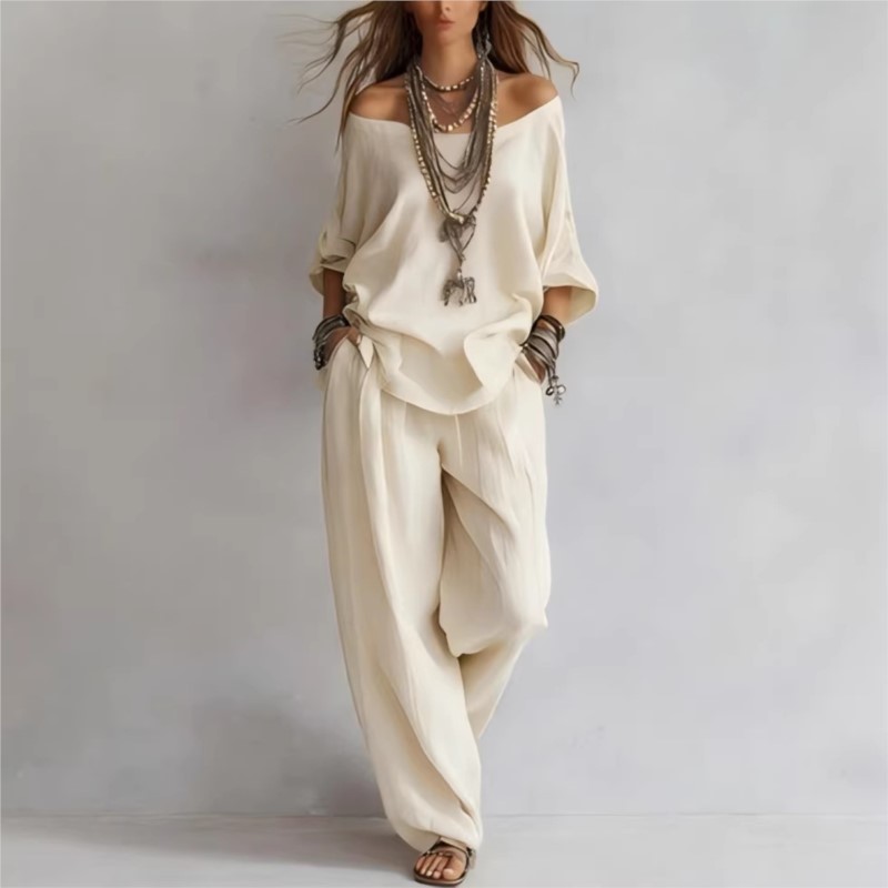 Women's Two-piece Three-quarte - огляд і ціна Linen Pant Wide